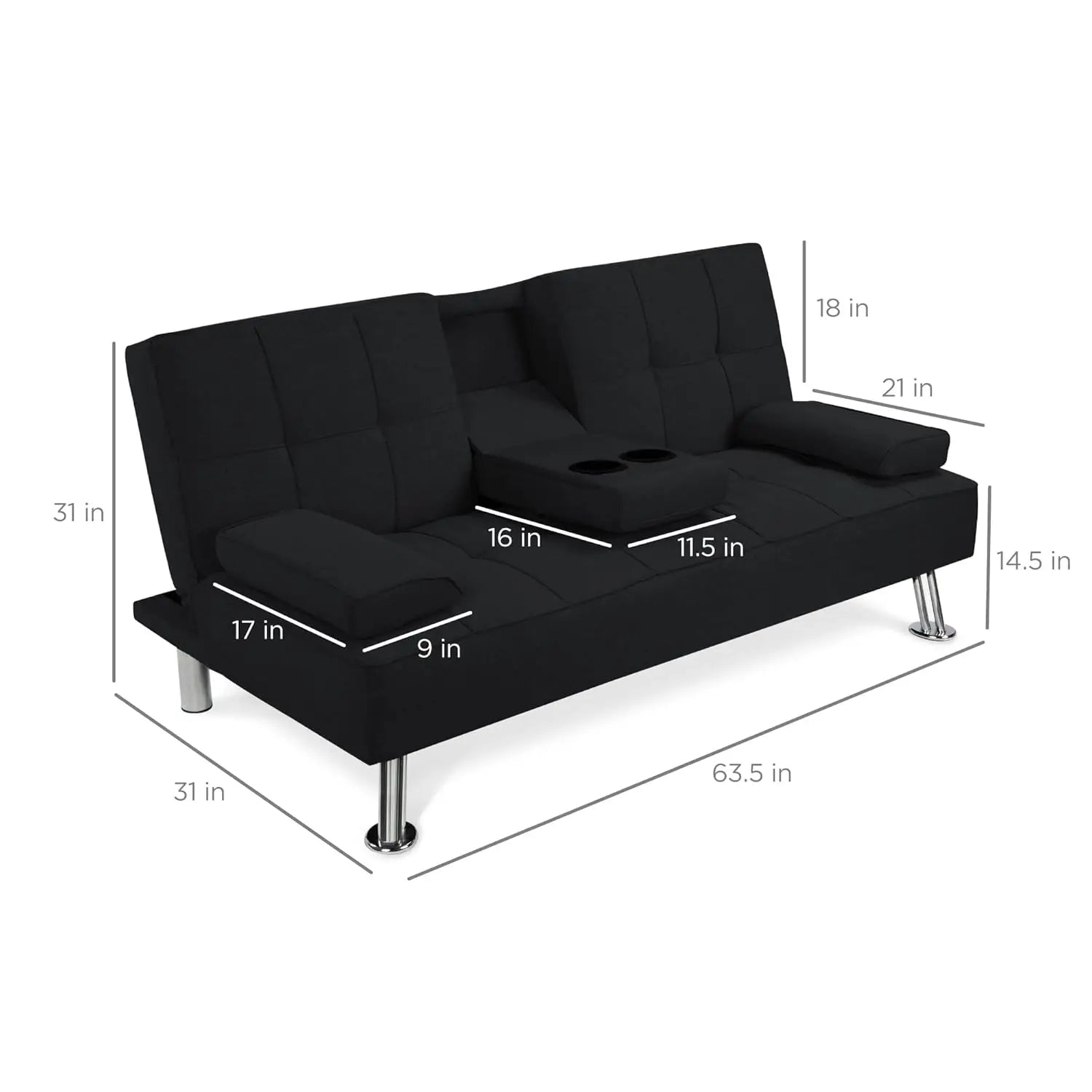Sit, Recline, Sleep — Modern Linen Folding Futon Sofa Bed | 3 Positions, 2 Cupholders, Removable Armrests, 500 lb Capacity