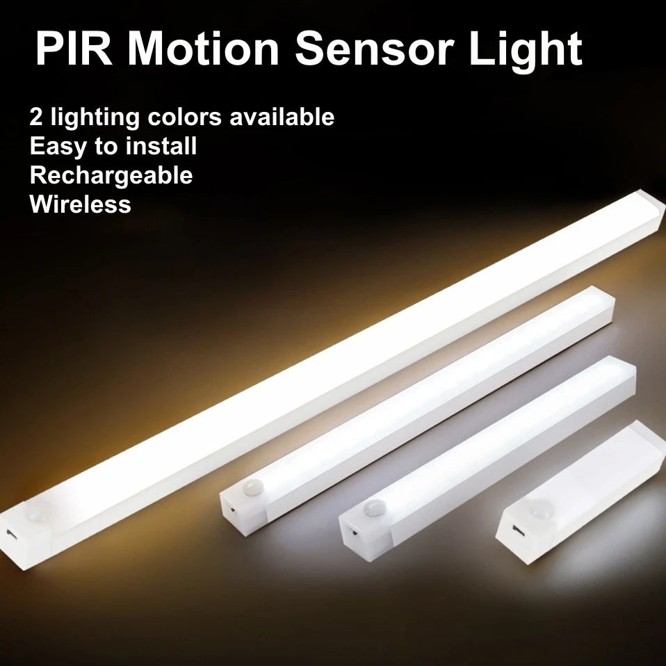 Wireless Motion Sensor LED Bar Light – USB-C Rechargeable, Magnetic Cabinet Lamp, 3 Color Temps, 4 Sizes