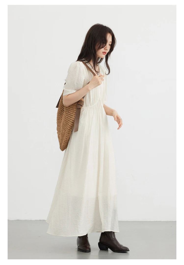 CHIC VEN Women Dresses French Style Vintage V-neck Puff Sleeve Long Dress Solid Black Loose Female Clothing Summer New 2023