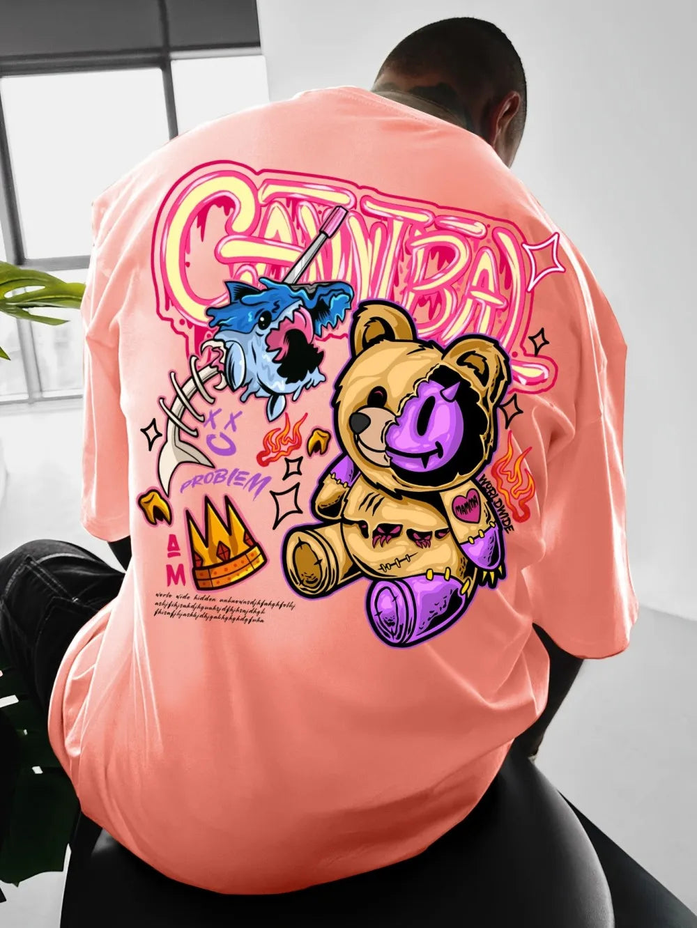 Men's Cartoon Devil Bear Print T-Shirt — Soft Breathable Street Style Summer Tee