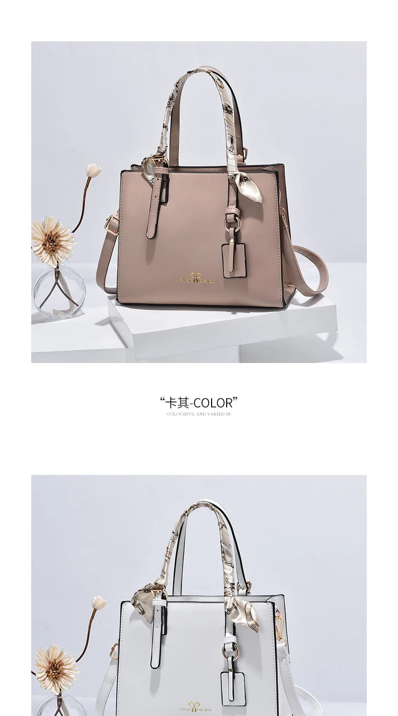 Elegant PU Square Tote Bag – Silk Scarf Crossbody Shoulder Handbag for Women