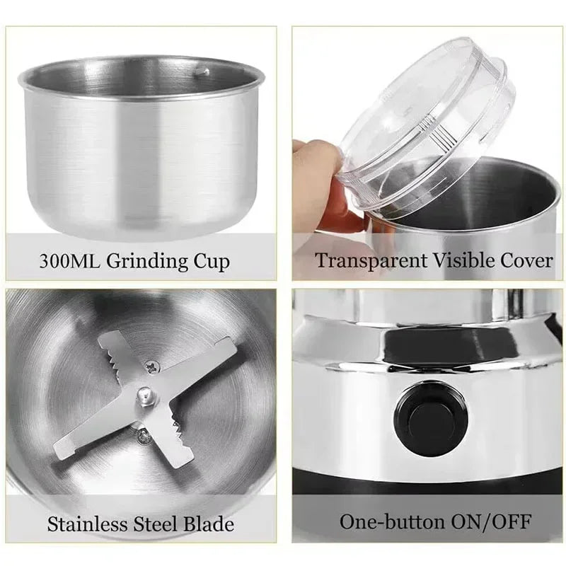 4-Blade Electric Coffee & Grain Grinder — Multifunctional Nut, Bean & Spice Blender