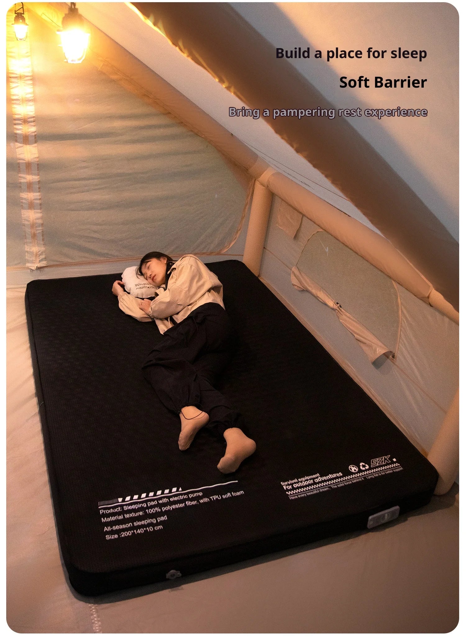 Thickened Sponge Camping Mattress – Portable Outdoor Pad with Integrated Air Pump, Self-Inflating