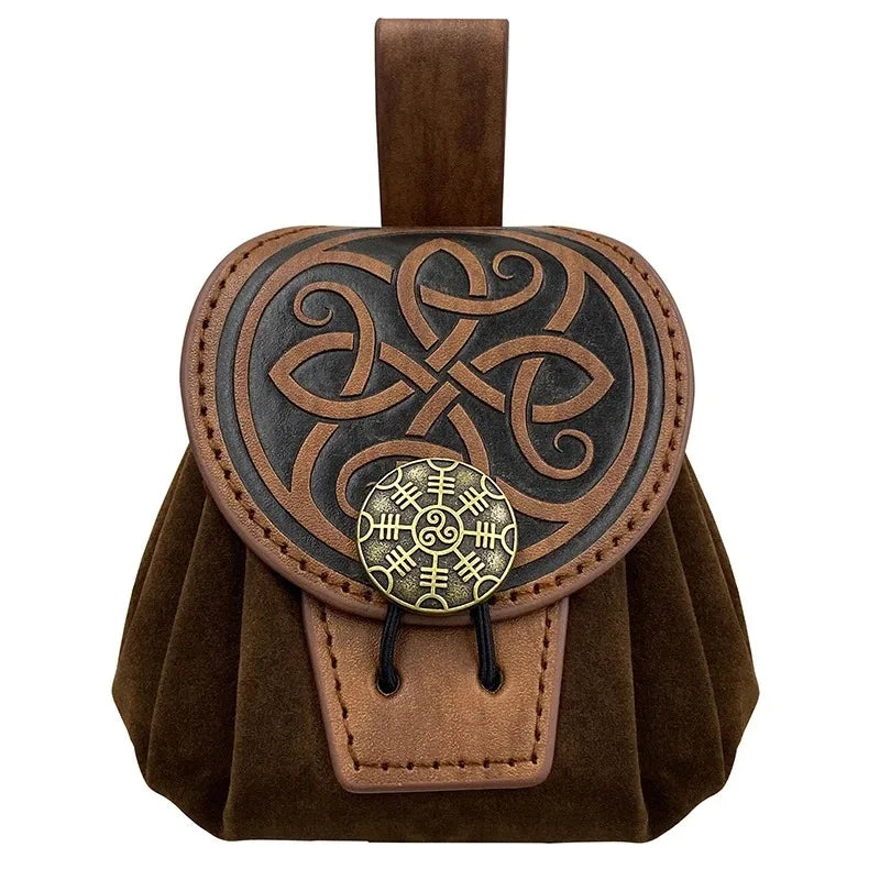 Steampunk Leather Fanny Pack – Medieval Punk Belt Bag & Drawstring Waist Pouch for Cosplay