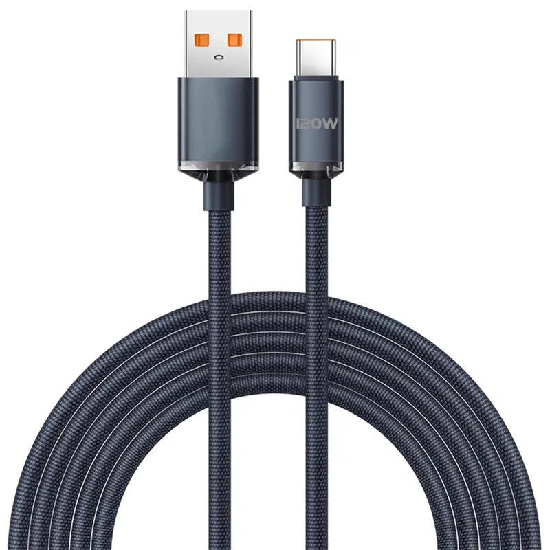 120W. Braided. Any Length. — USB-C to USB-C 120W Super Fast Charging Cable | 0.25m, 1m, 1.5m & 2m, Samsung, Xiaomi, Huawei, Realme, Blue, Black & Purple