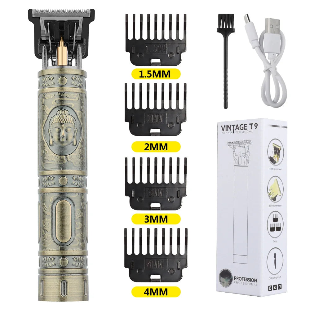 FKIV T9 Retro Hair Clipper Set – Wet/Dry, USB Fast Charge, 60-Min Runtime, 100-240V
