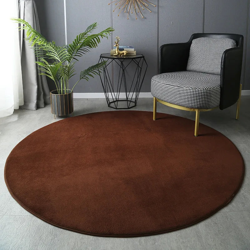 Round Thickened Coral Velvet Carpet – Soft Bedroom & Living Room Circle Rug