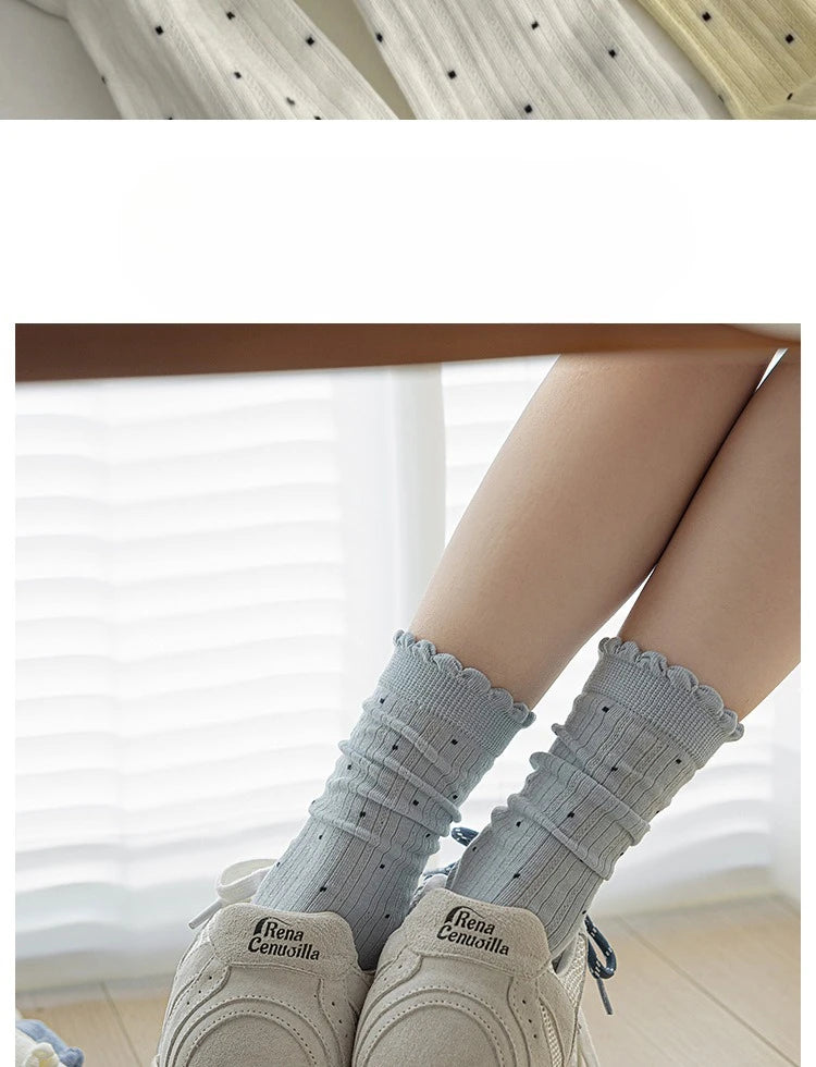 Women's Polka-Dot Crew Socks – Thin Cotton Blend