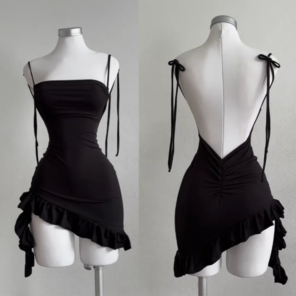 Y2K Sexy Backless Lace-Up Hip Hugging Skirt – European & American High-End Summer Dress