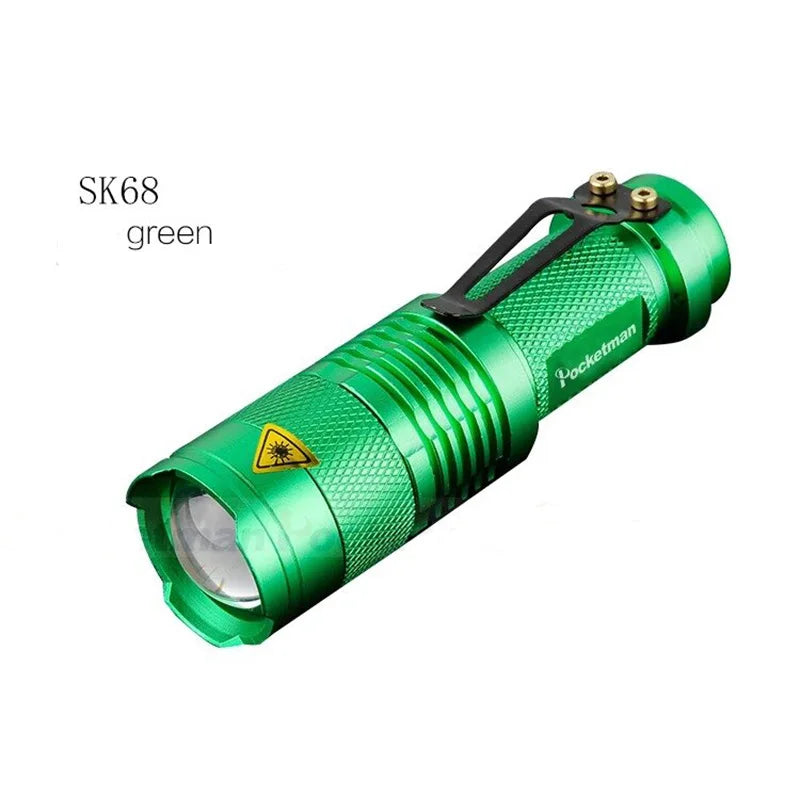 Portable LED Flashlight | Green, Blue & Red Light, Adjustable Focus, 160 Lumens, Waterproof Aluminum Pocket Torch