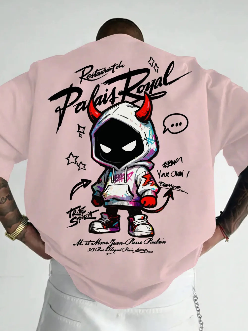 Men's Devil Letter Print T-Shirt — Breathable Round Neck Street Top