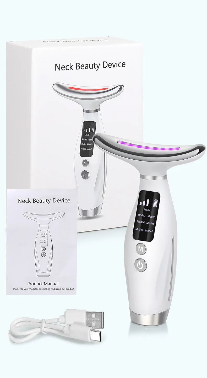 7-Color LED EMS Facial & Neck Massager – Microcurrent Vibration Beauty Device for Face & Shoulders