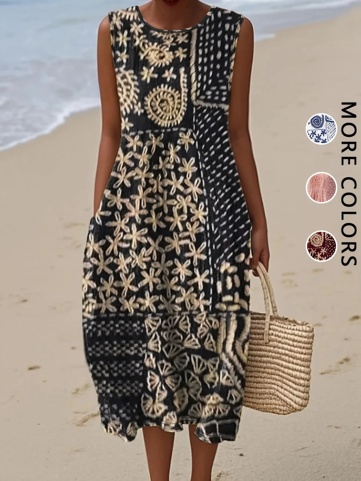Women's Bohemian Floral Sleeveless MIDI Sundress with Pockets – Loose Sweetheart Beach Dress 2026