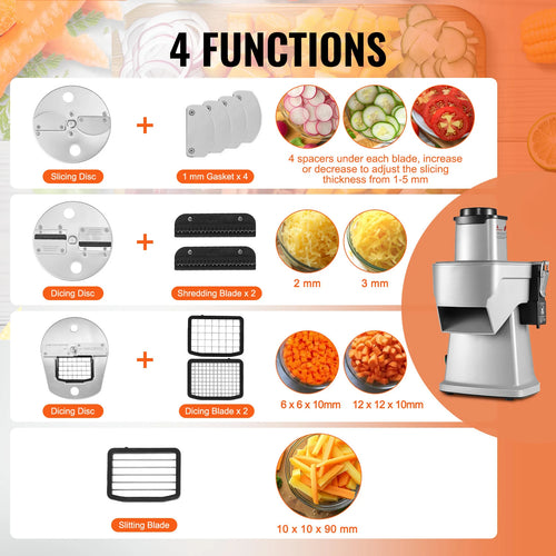 4-in-1 Electric Vegetable Slicer — Multifunctional Food Cutter for Slicing, Shredding, Dicing & Slitting