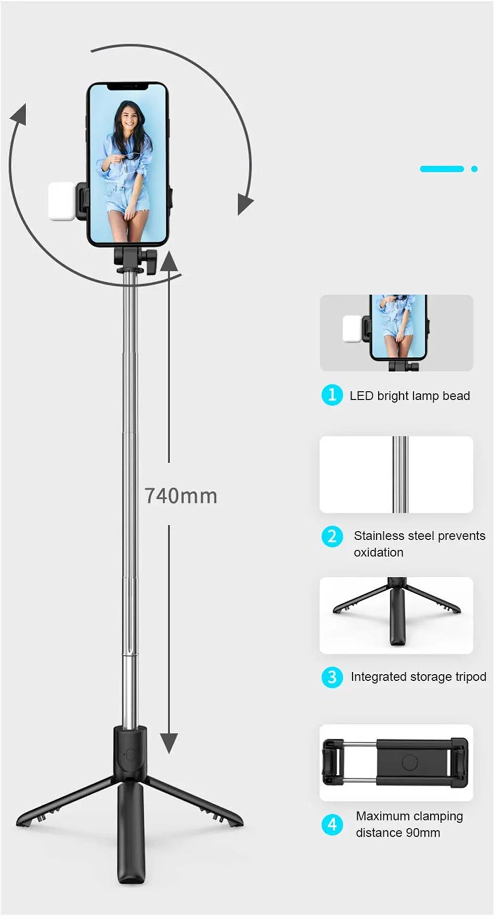 Portable Bluetooth Selfie Stick — Extendable Tripod with Wireless Remote