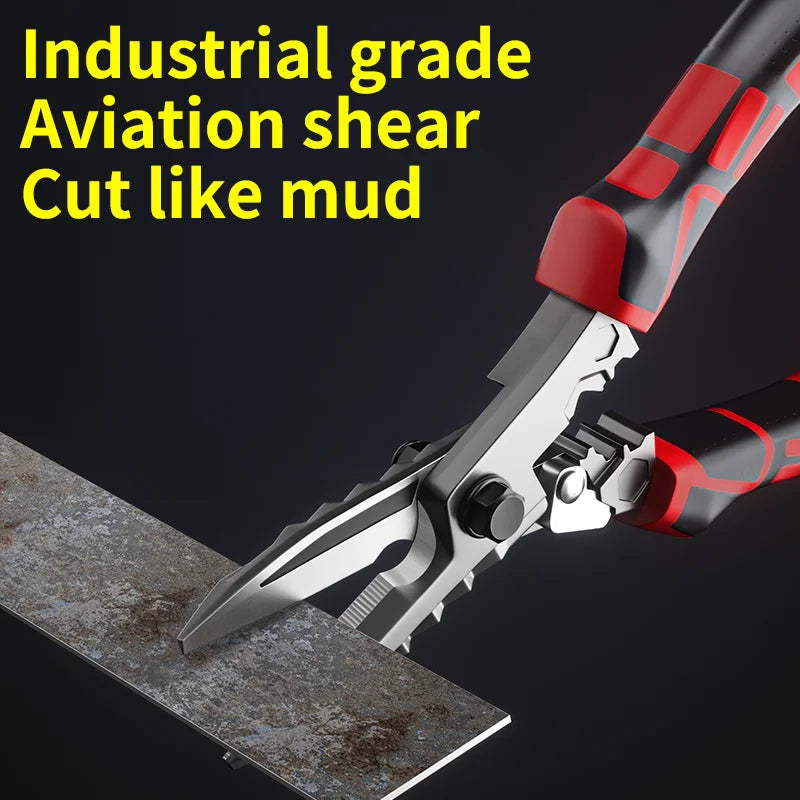 Multi-Functional Electrician Scissors — Heavy-Duty Cable Cutter, Crimping Tool & Sheet Metal Shears