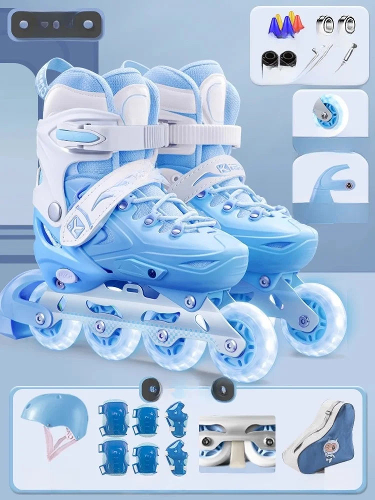 Inline Roller Skate Shoes with Helmet & Pads Set – Flashing 4-Wheel Beginner Adult Unisex Outdoor Skating