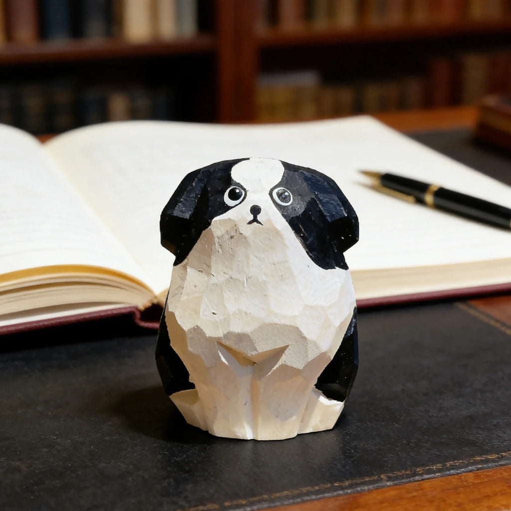 Hand-Carved Wooden Border Collie Figurine
