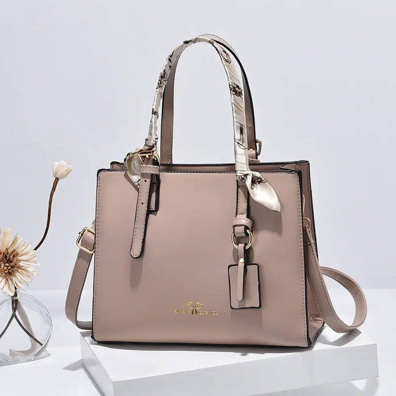 Elegant PU Square Tote Bag – Silk Scarf Crossbody Shoulder Handbag for Women