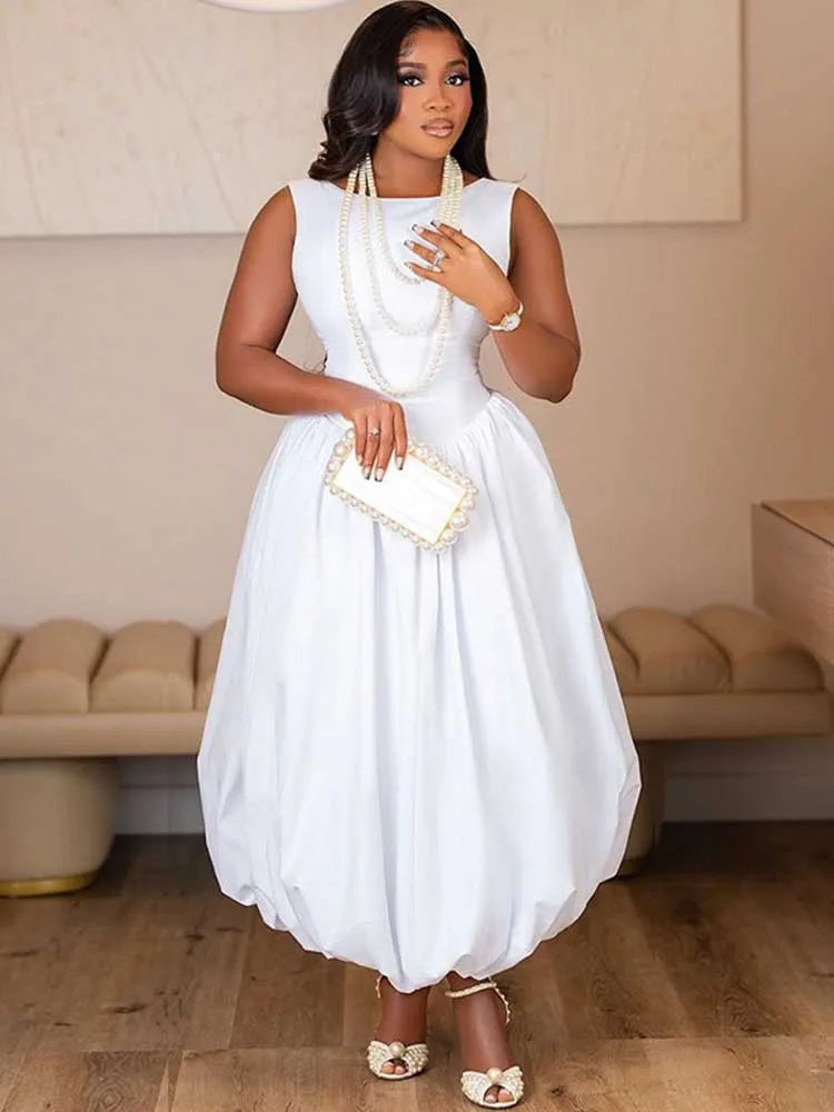 High Waist Corset Sleeveless Long Dress — Casual Fashion White Elegant Maxi Dress
