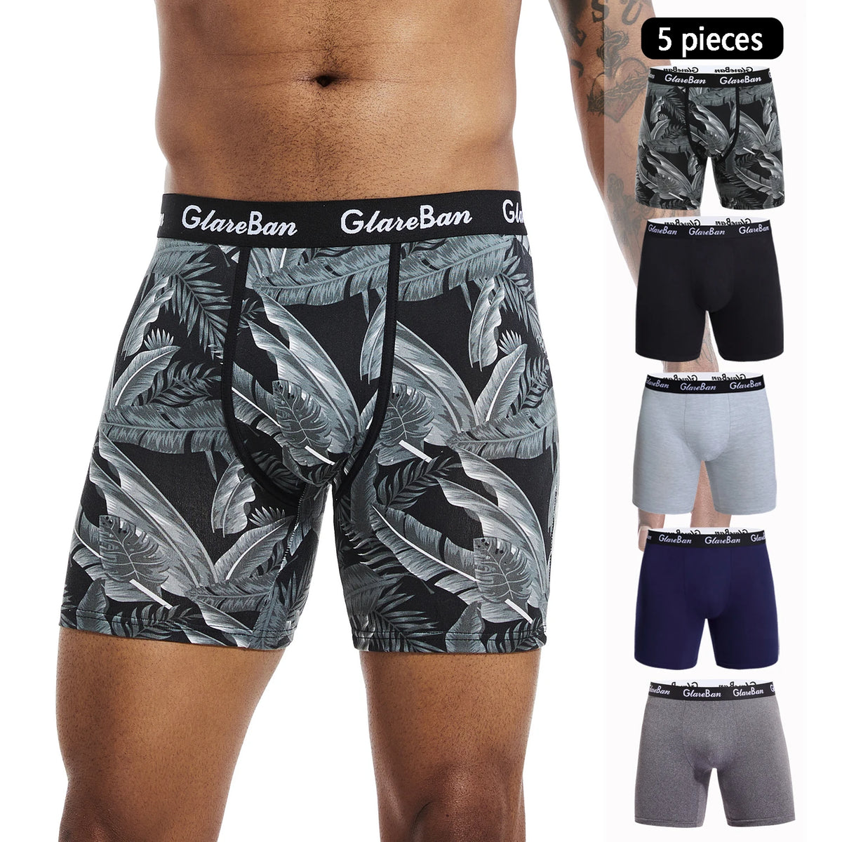 Men's Long-Leg Stretch Boxer Briefs, 5-Pack