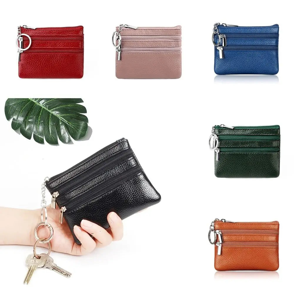 PU Leather Coin Purse with Key Ring – Waterproof Zipper Pocket Wallet & Credit Card Holder