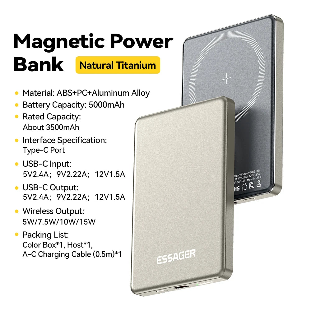 Essager Slim Wireless Power Bank — Magnetic MagSafe Compatible Portable Charger