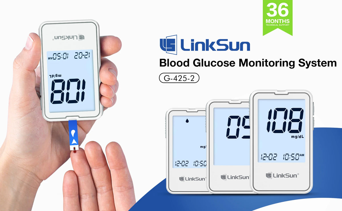 LinkSun G-425-2 Blood Glucose Meter Complete Kit – No Coding Glucometer with Test Strips & Lancets for Diabetes Monitoring