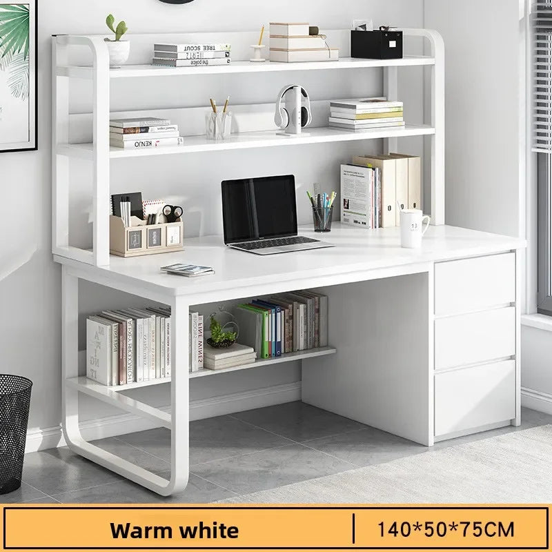 Modern Desk with Integrated Bookshelf — Student Writing Desk, Home Computer Desk & Bedroom Study Table