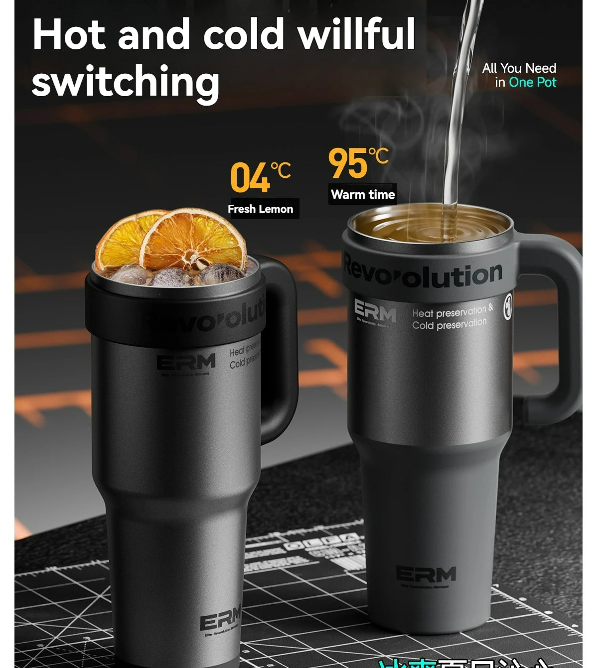 1200ml Insulated Tumbler with Straw & Handle