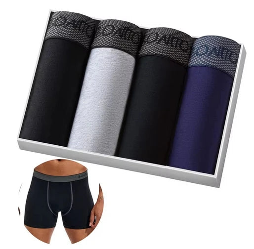 Men's Cotton-Blend Boxer Briefs with Letter Waistband, 4-Pack
