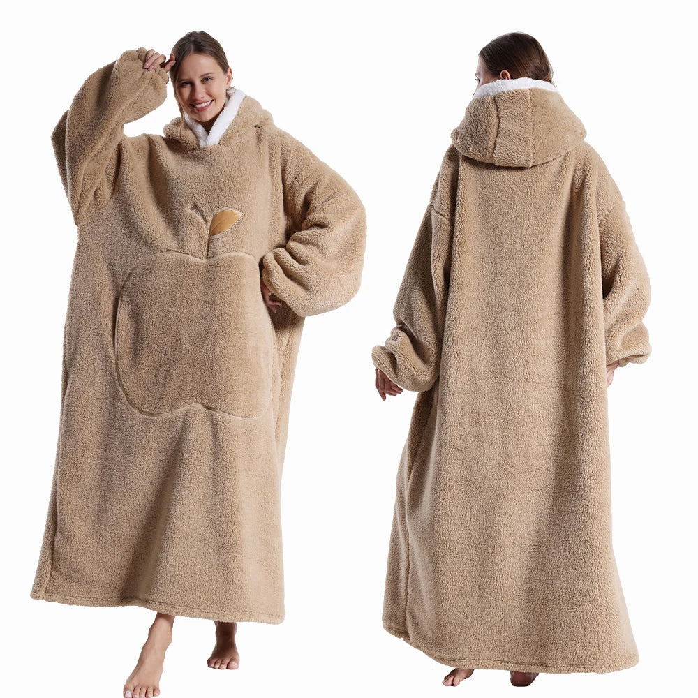 Oversized Wearable Blanket Hoodie – Plush Fleece with Sleeves, Hood & Pocket, 40 Designs