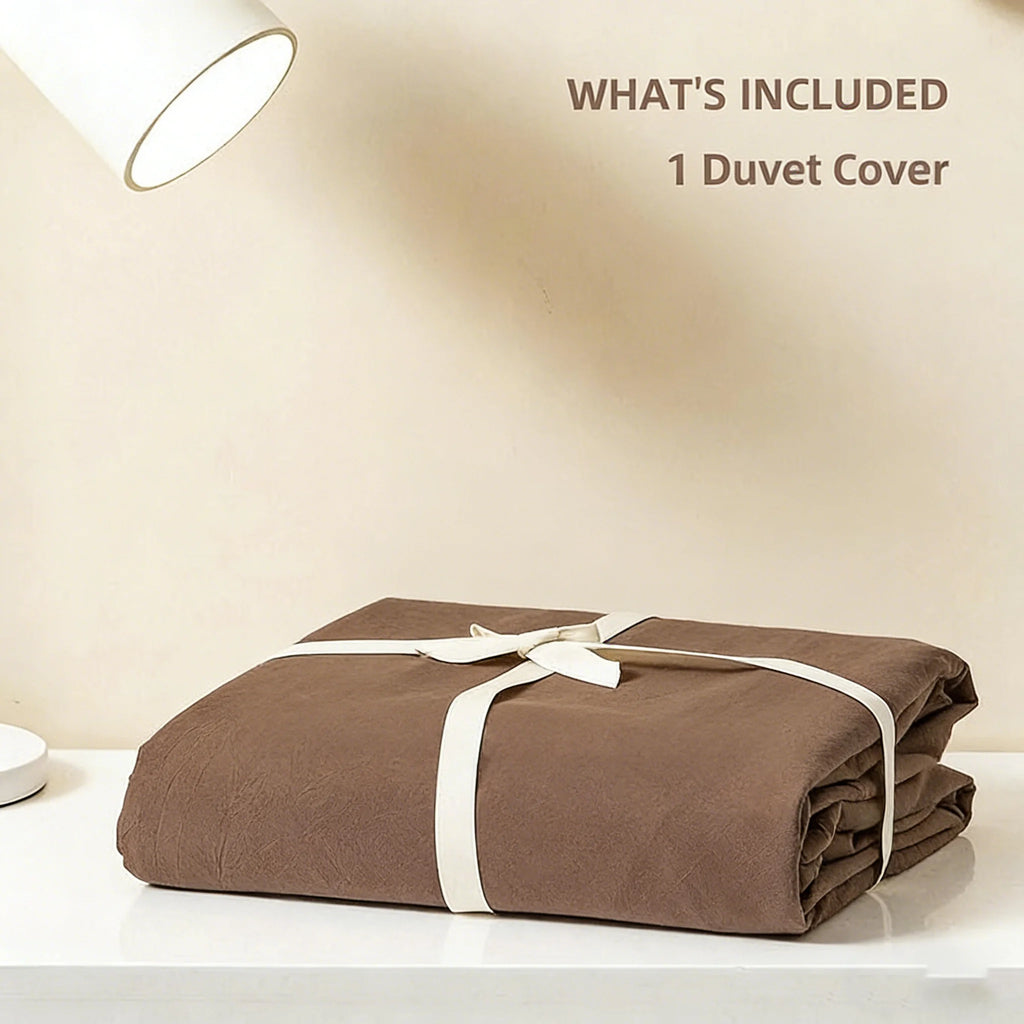 Washed Cotton Duvet Cover – Linen-Touch Soft Breathable Bedding, Zipper Closure, 4 Colors