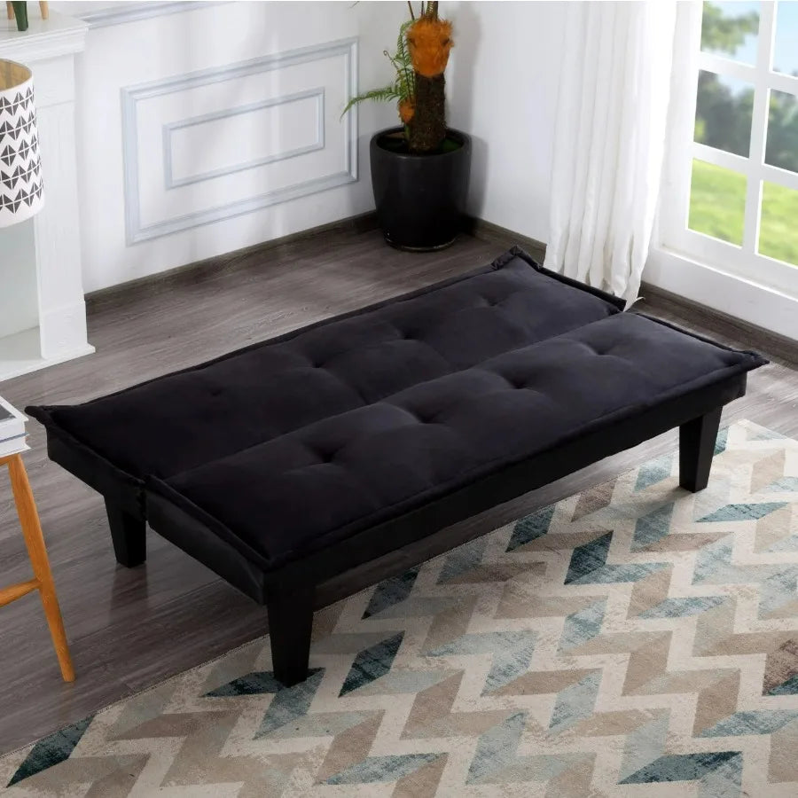 Gewnee 63.8" Futon Sofa Bed | Black Convertible Sleeper Couch, 3-Position Backrest, Faux Suede, Small Spaces