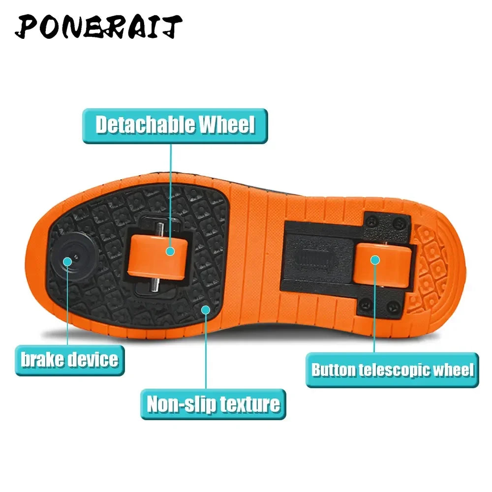 2-Wheel Luminous Roller Skates for Boys & Girls – Dual-Use LED Light Outdoor Wheeled Sports Shoes