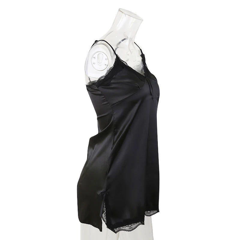 Women's Sexy Lace V-Neck Sleeveless Nightdress – Suspender Sleepwear for Ladies