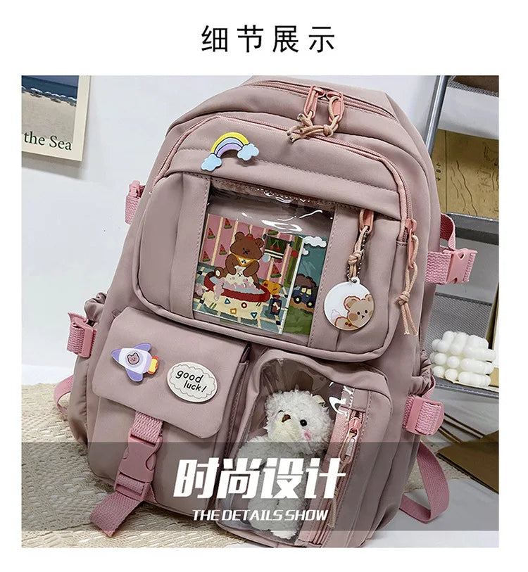 HTLT Korean Style Nylon Backpack – Large Capacity Waterproof Student School Bag for Women