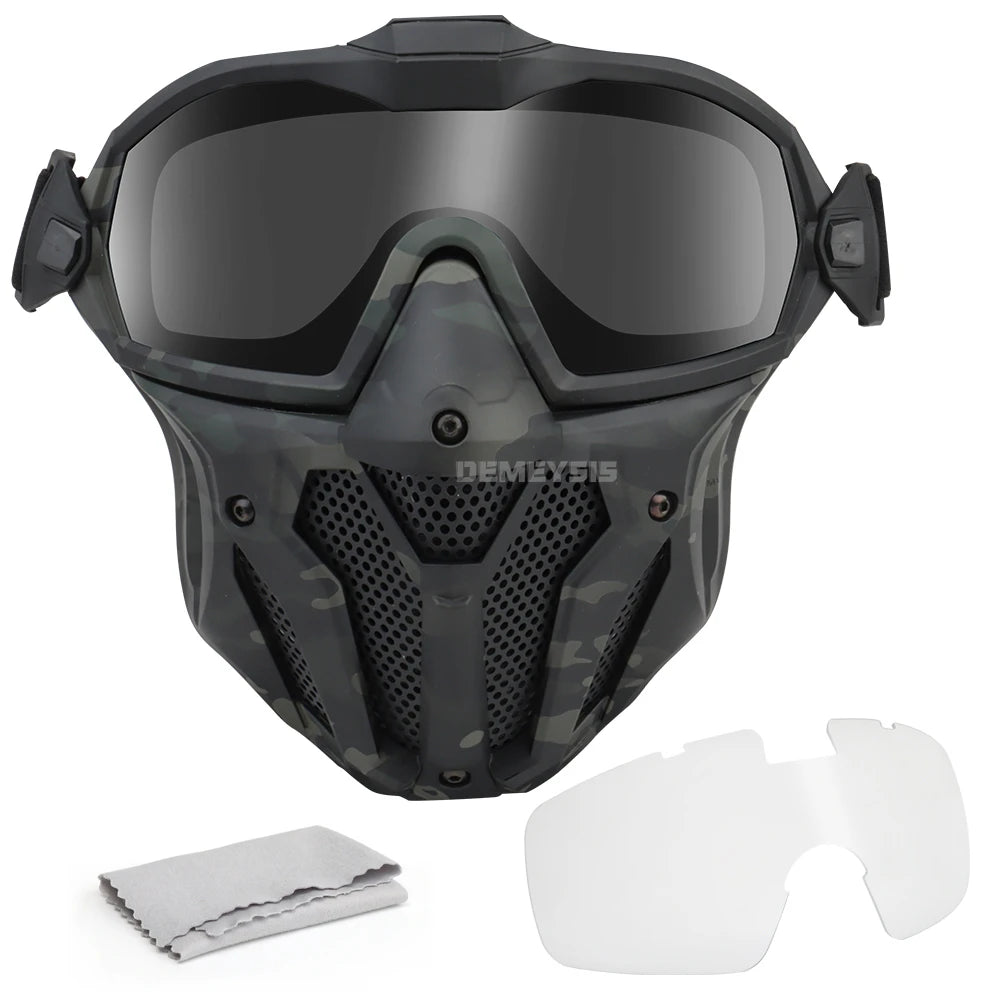 Tactical Full Face Airsoft Paintball Mask with Fan & Goggles