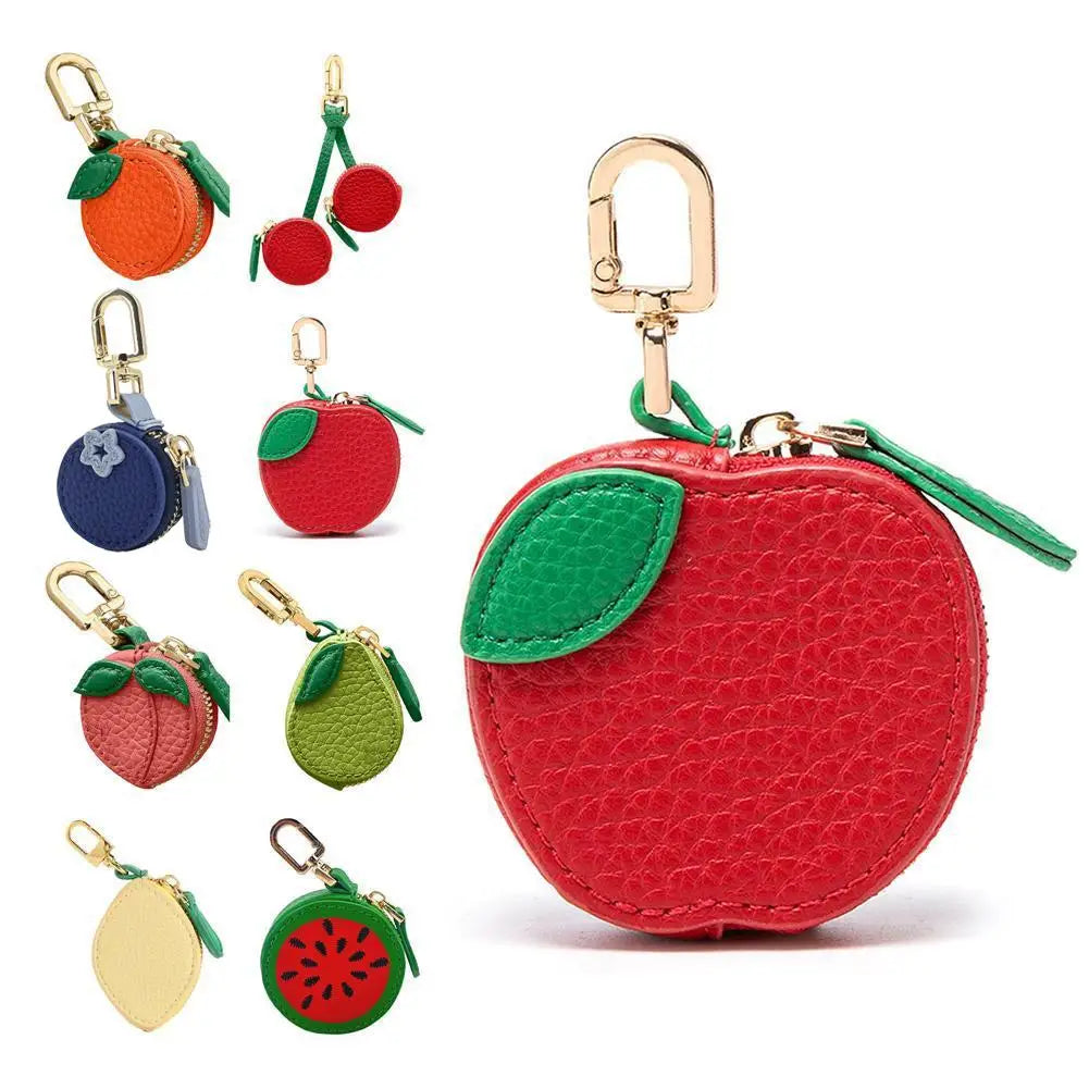 Cute Fruit Shape Leather Coin Purse – Mini Zipper Earphone Bag, Keychain Pendant Wallet for Women & Girls