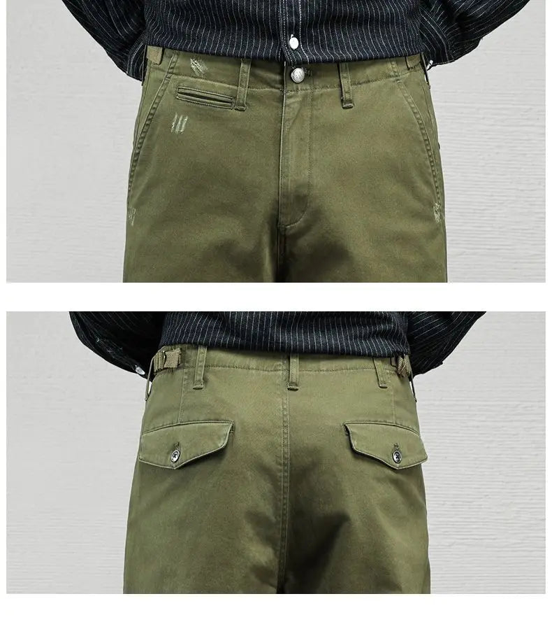 Men's Vintage Straight Leg Cotton Workwear Trousers — Loose Fit Retro Pants for Autumn & Winter
