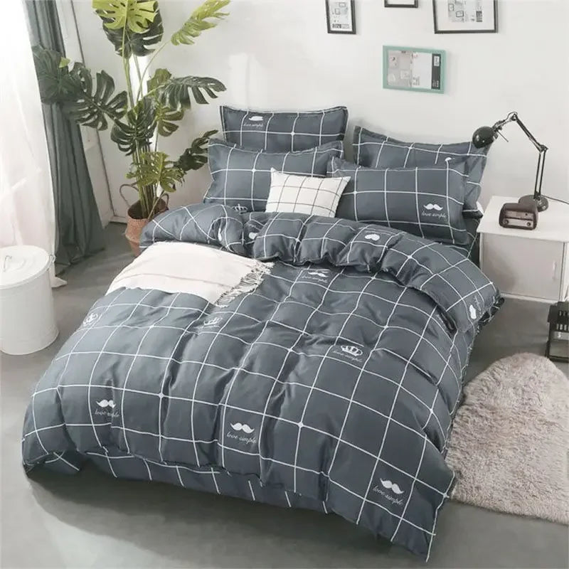Plaid Print Duvet Cover – Lightweight Polyester-Cotton Bedding Bag, 24 Colors & 3 Sizes