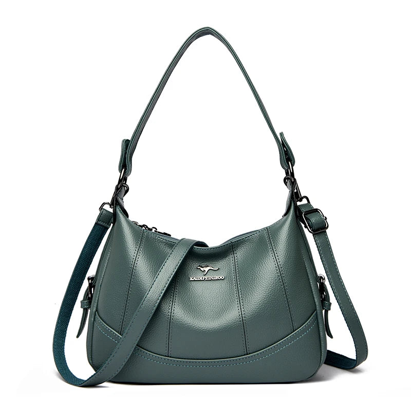 VANDERWAH Genuine Leather Two-Layer Flap Shoulder Bag – Luxury Crossbody Messenger Handbag for Women