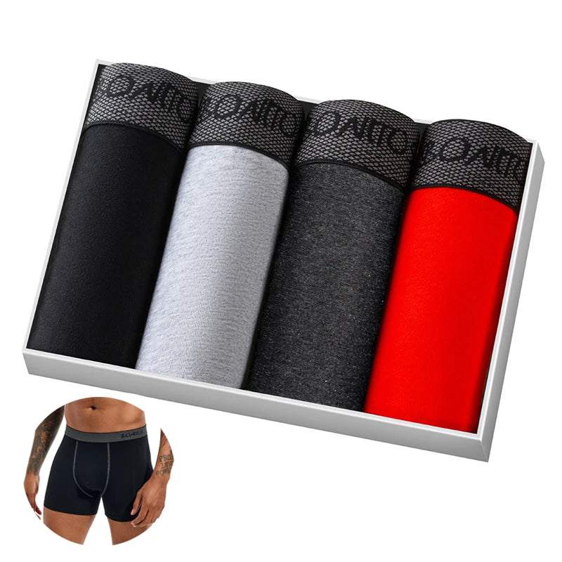 Men's Cotton-Blend Boxer Briefs with Letter Waistband, 4-Pack