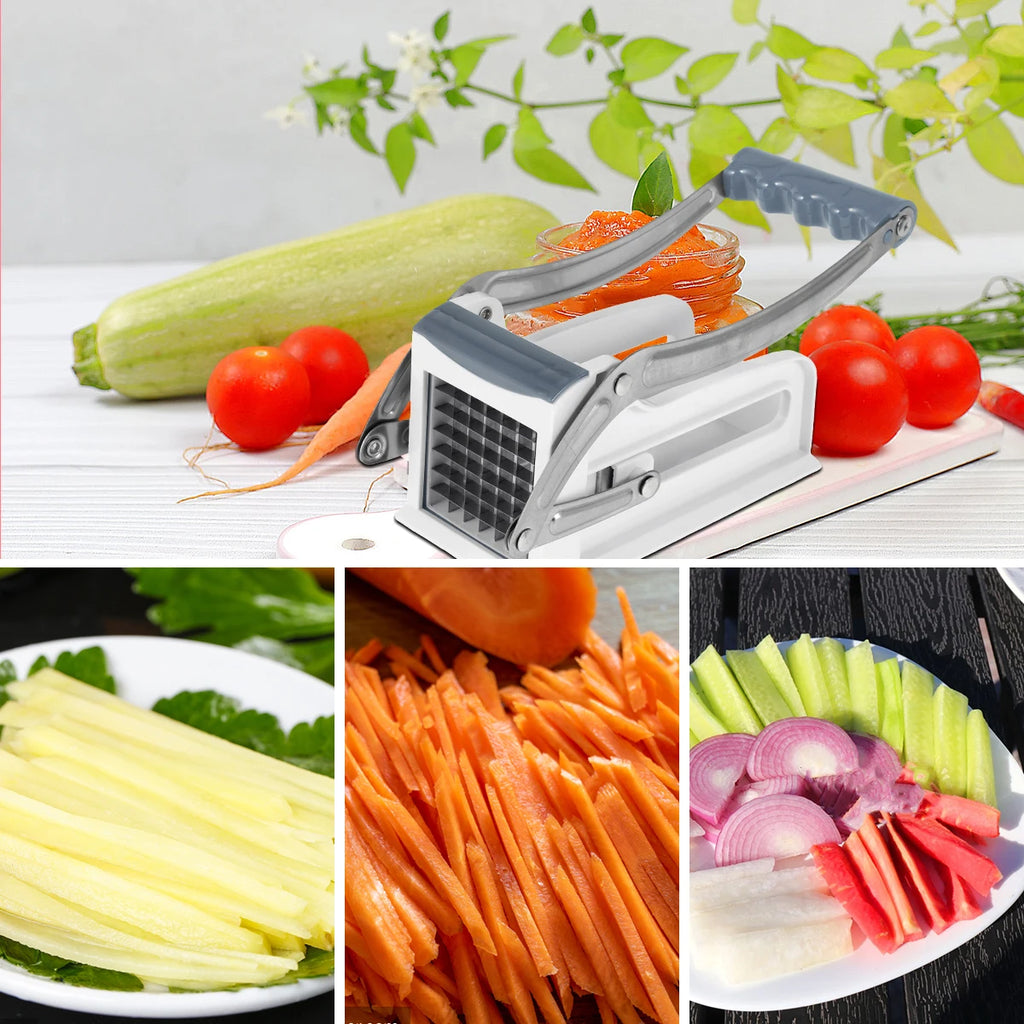 French Fry Cutter & Vegetable Chipper – Stainless Steel Potato Chipper with 25 & 49 Hole Blades