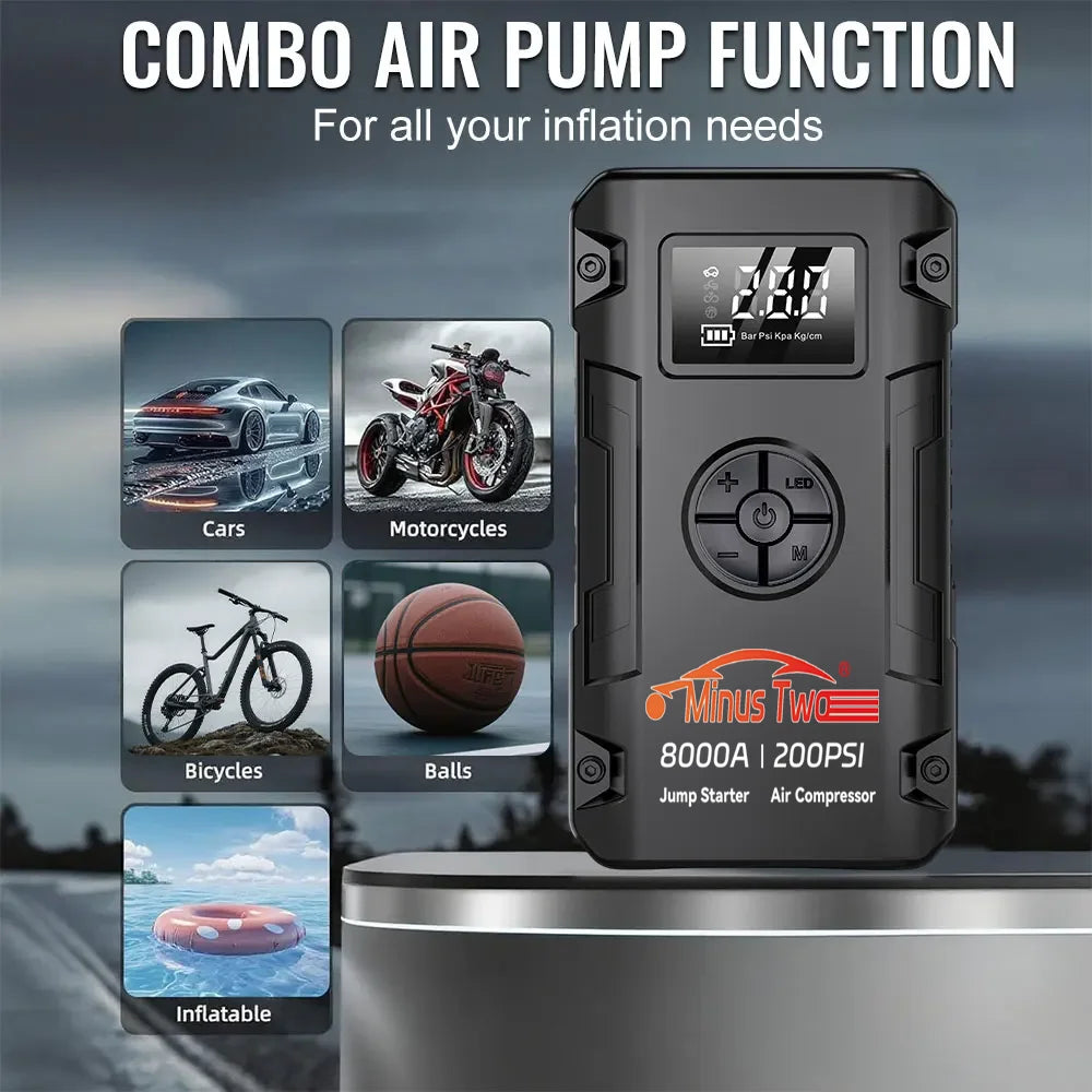8000A Peak Car Jump Starter – All-in-One Power Bank, LED Flashlight & Emergency Booster for SUV & Truck