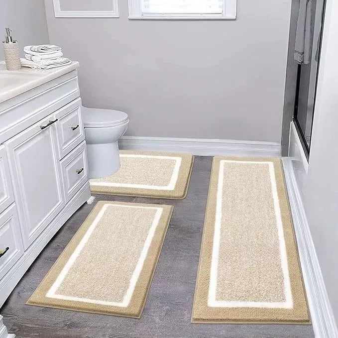 Washable Microfiber Bathroom Rug Set – 3-Piece Non-Slip Absorbent Bath Mats with U-Shaped Toilet Mat, 8 Colors