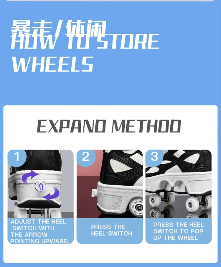 2-in-1 Deform Wheel Roller Skate Shoes – Invisible Removable Pulley, Automatic Walking & Skating Parkour Shoes