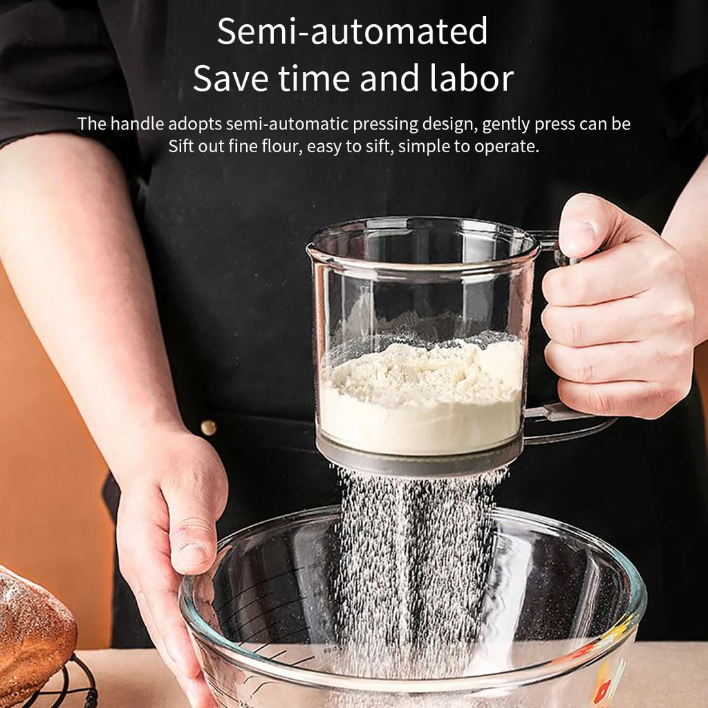 Baking Flour Sieve with Capacity Scale — 40 Mesh Semi-Automatic Kitchen Filter