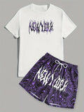 Men's 3D Letter Print T-Shirt & Shorts Set – Street Casual Breathable Lightweight Summer Suit