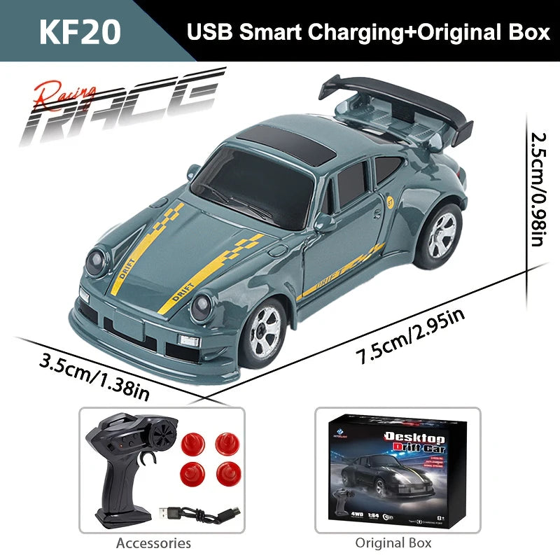 KF20 1/64 Scale Mini 4WD RC Drift Car – High Speed GTR Desktop Racing Model
